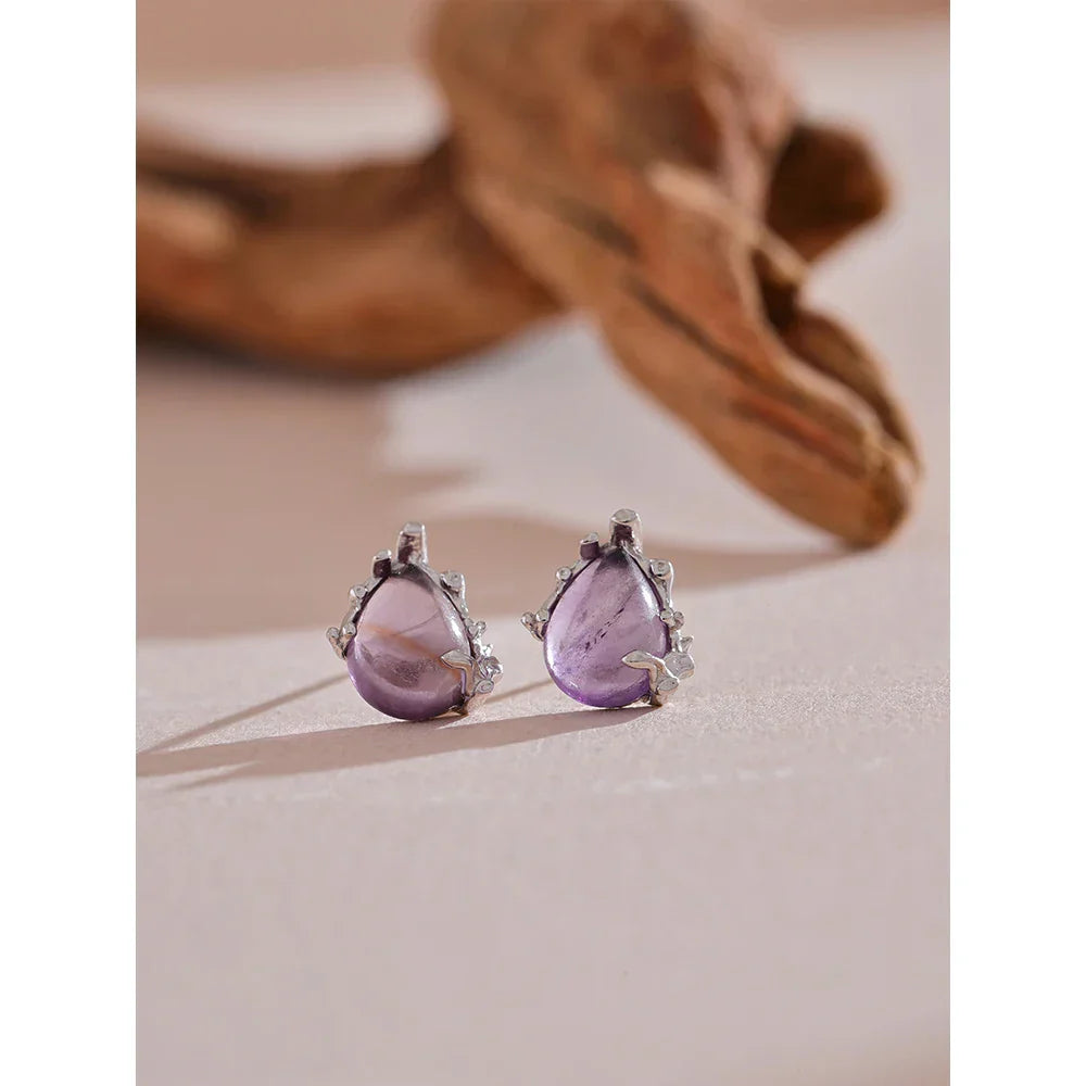 Aquamarine and Amethyst Sterling Silver Stud Earrings