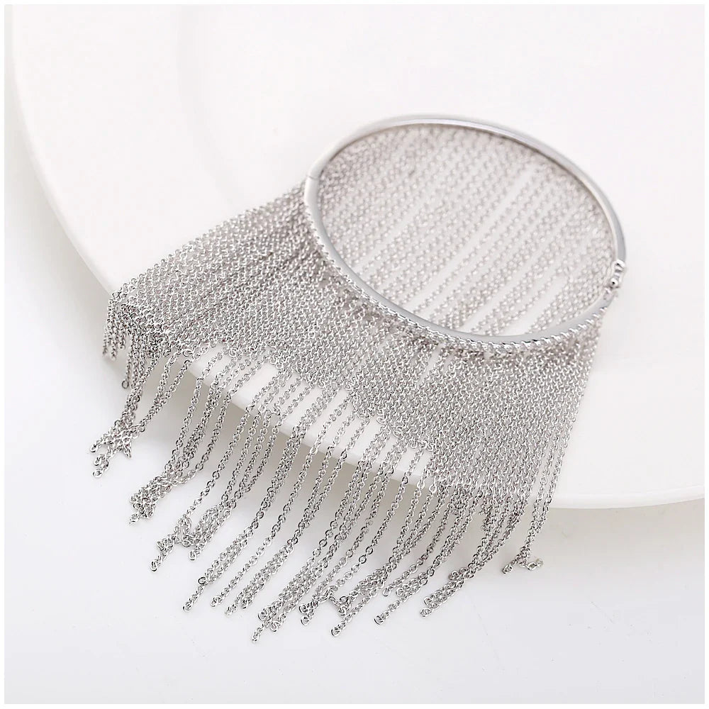 Silver Tassel Zircon Bangle for Women and Girls