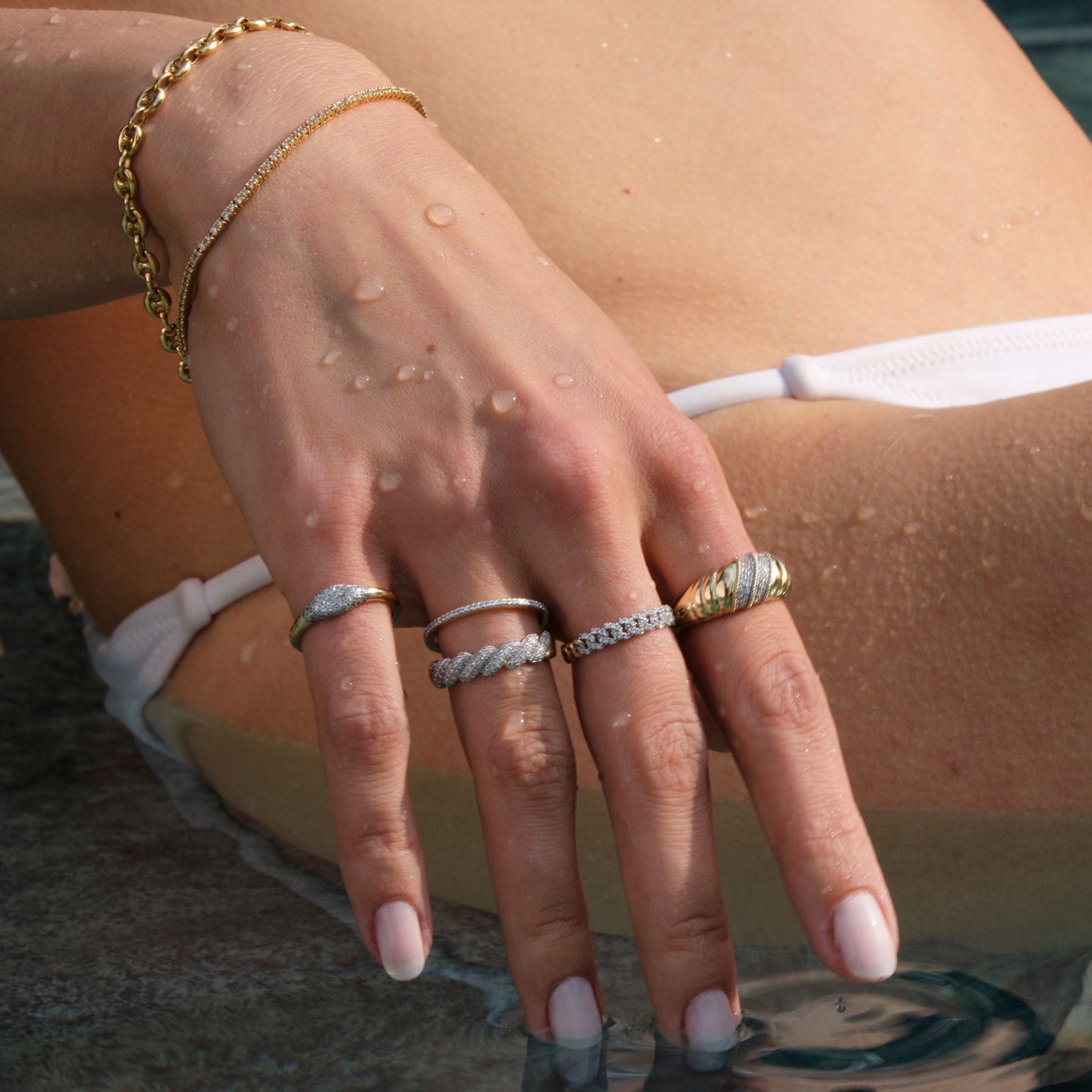 Diamond Pave Chain Style Ring in Silver