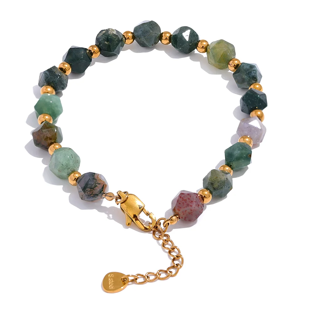 Natural Agate Stone Beads Chain Bracelet