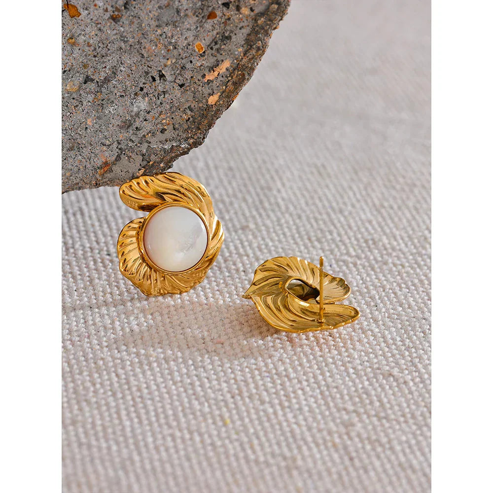 Geometric Statement Earrings with Natural Shell