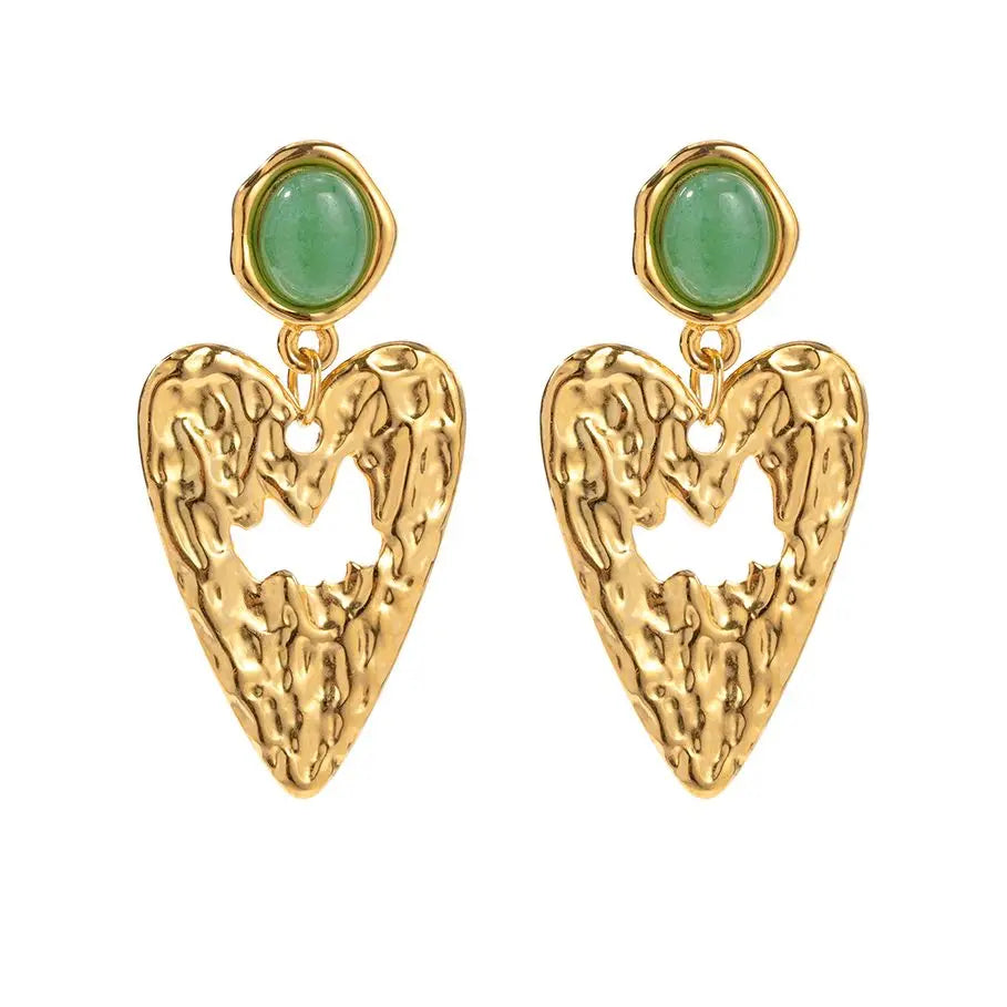 Aventurine Pendant Earrings in Love Design