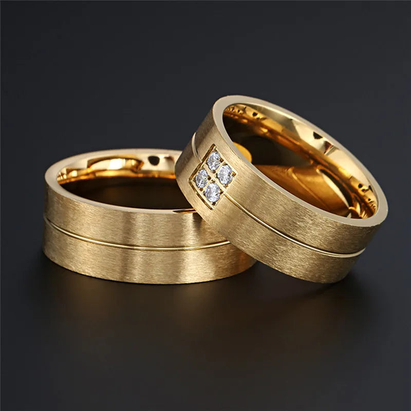 Stylish Gold Stainless Steel Wedding Promise Rings