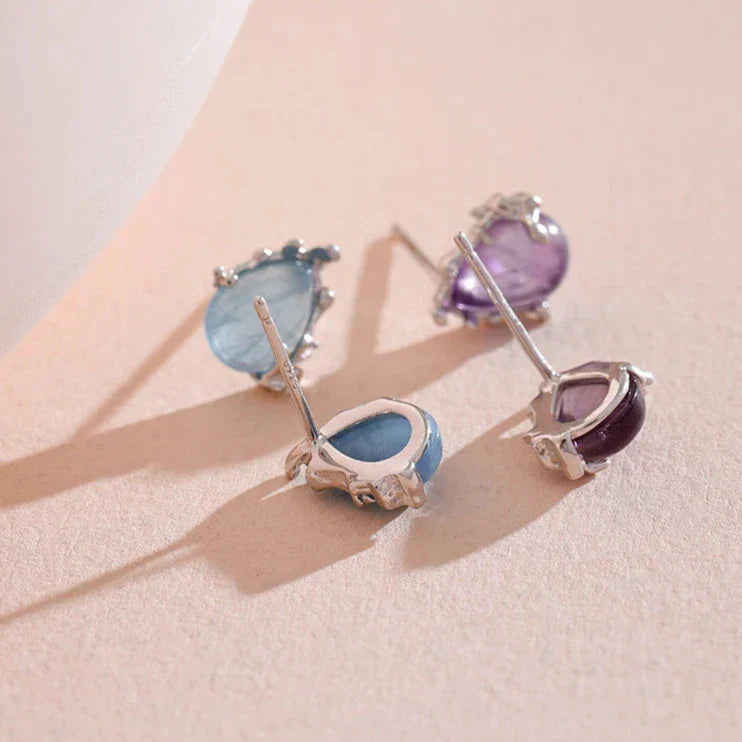 Sterling Silver Aquamarine and Amethyst Stud Earrings