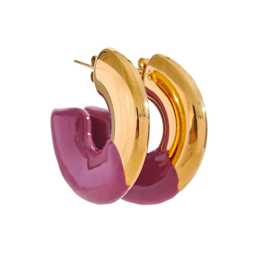 Colorful Enamel Huggie Earrings for Daily Wear