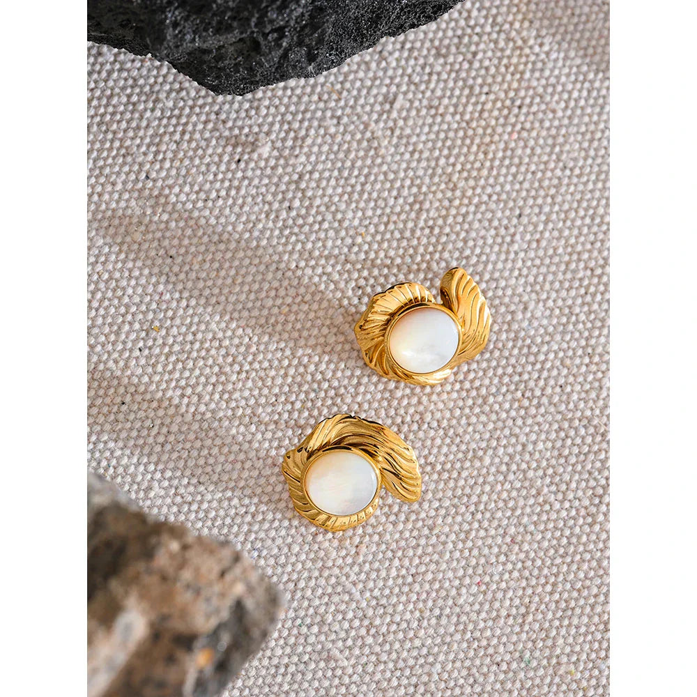 Geometric Statement Earrings with Natural Shell