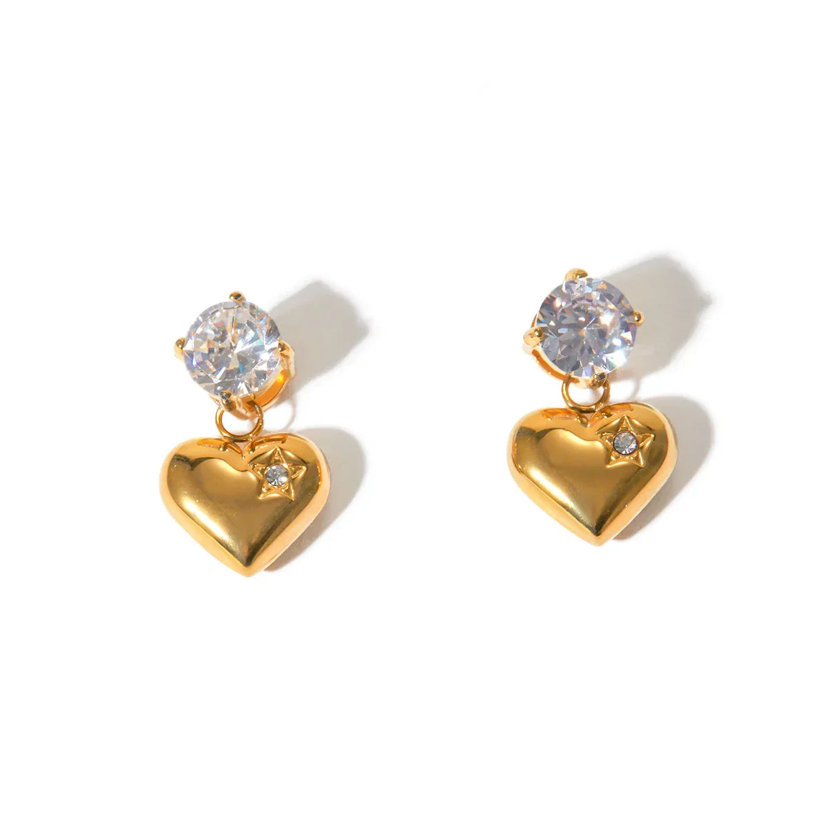 Gold Plated Heart Dangle Earrings with Cubic Zirconia