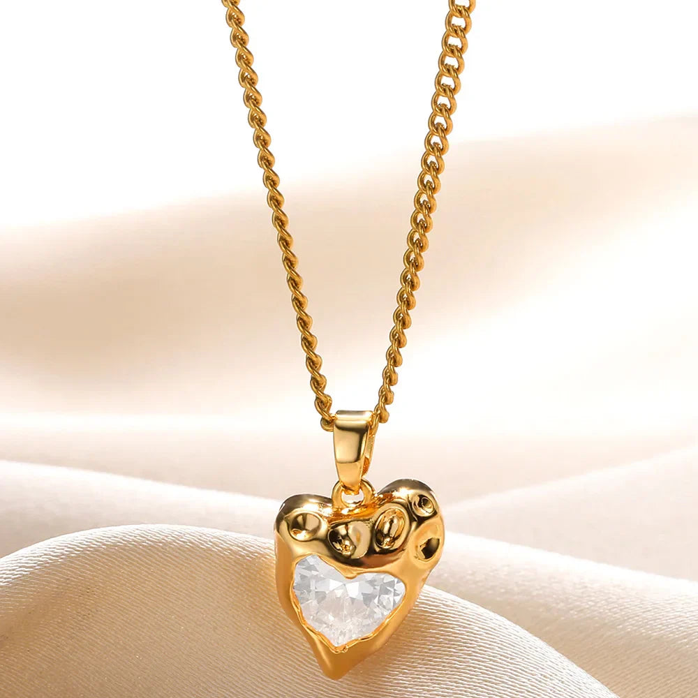 Zircon Heart Necklace in Gold Design