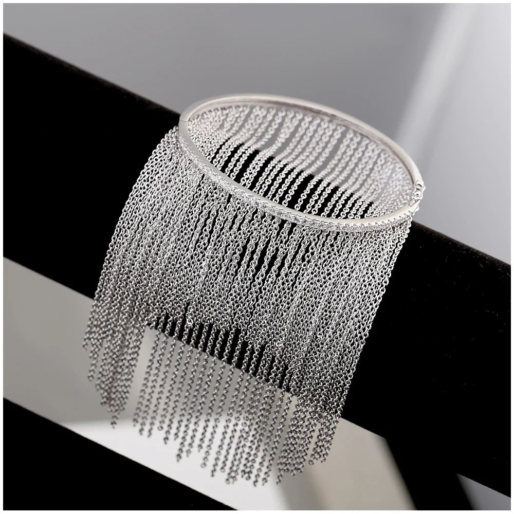 Silver Tassel Zircon Bangle for Women and Girls