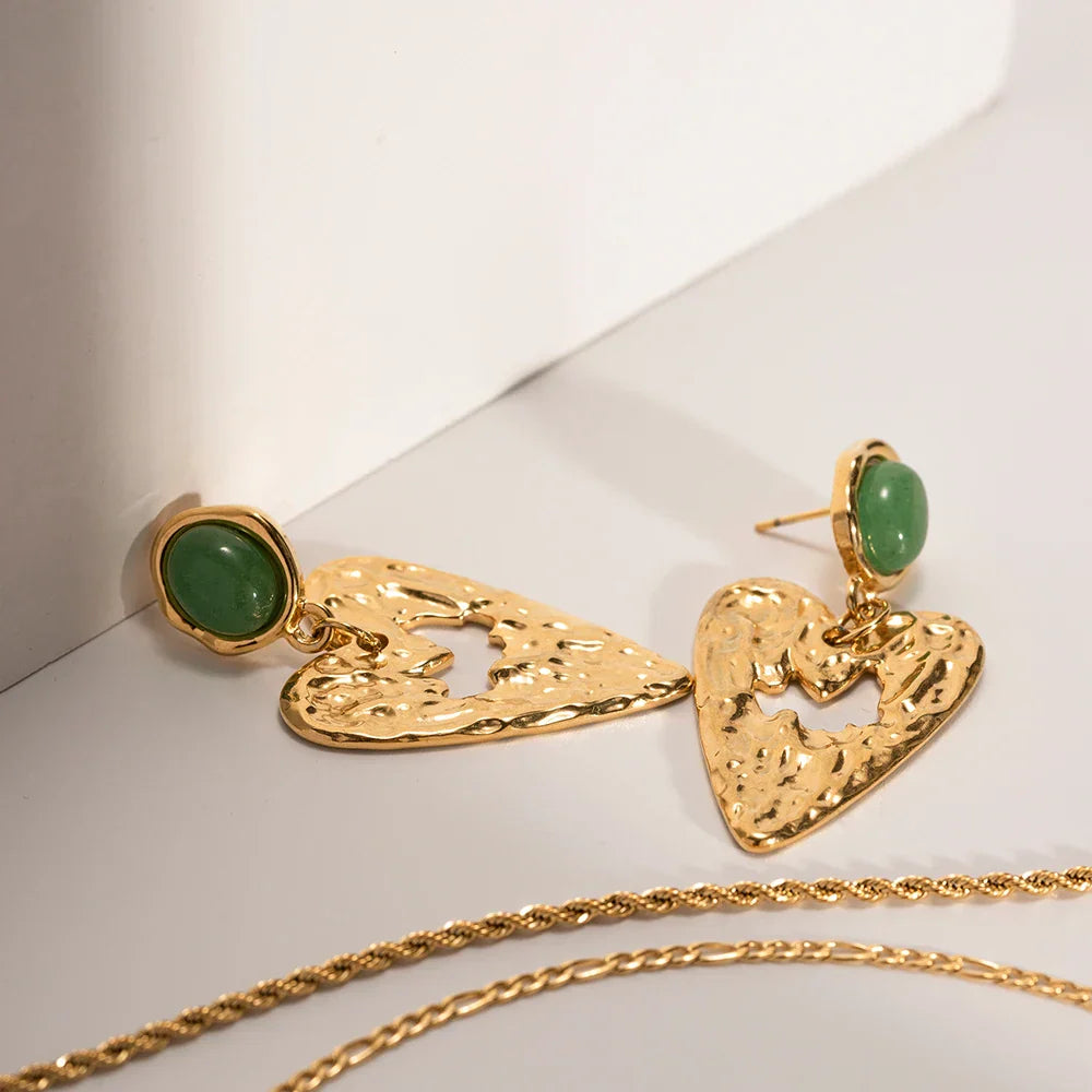 Aventurine Pendant Earrings in Love Design