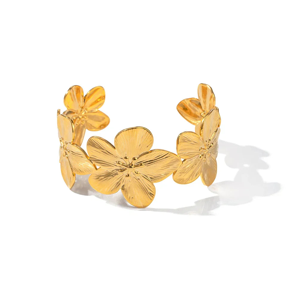 Wide Cuff Flower Design Bracelet