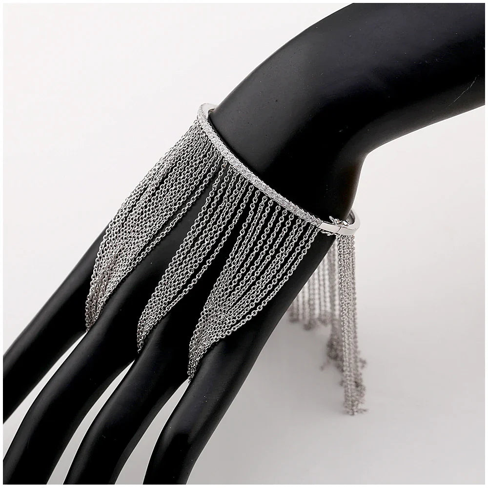 Silver Tassel Zircon Bangle for Women and Girls