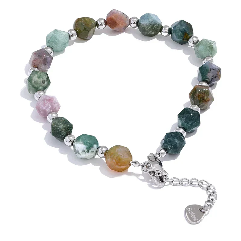 Natural Agate Stone Beads Chain Bracelet