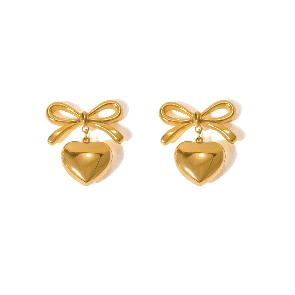 Gold Plated Heart Dangle Earrings with Cubic Zirconia