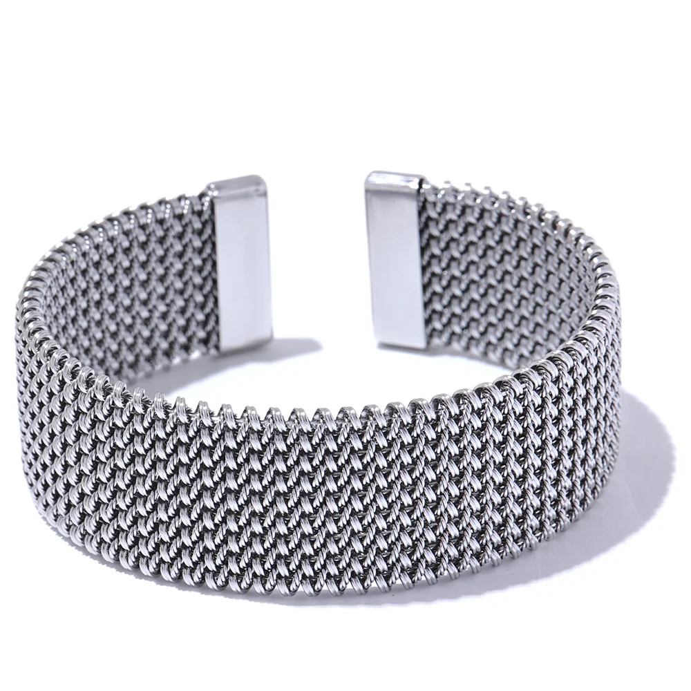 Wide Open Design Cuff Bracelet in Silver