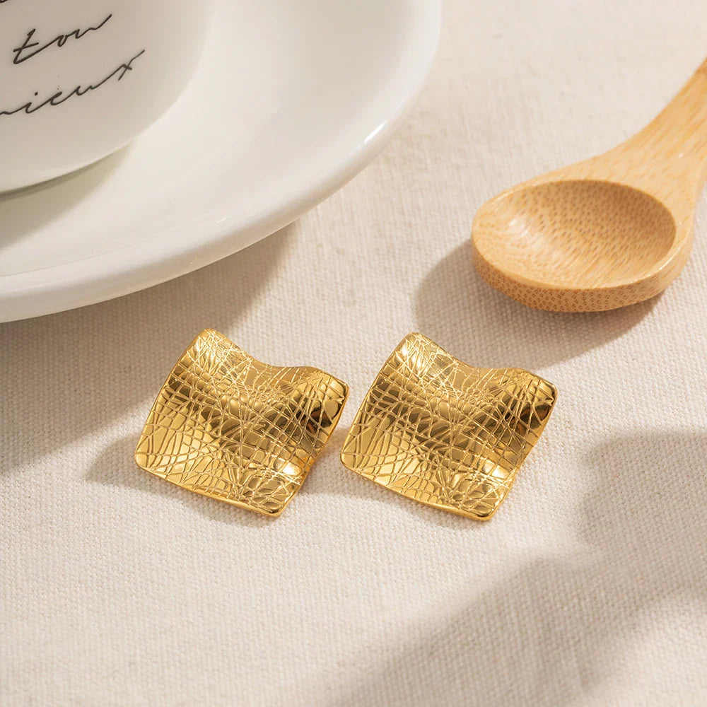 Square Stainless Steel Stud Earrings in Stylish Design