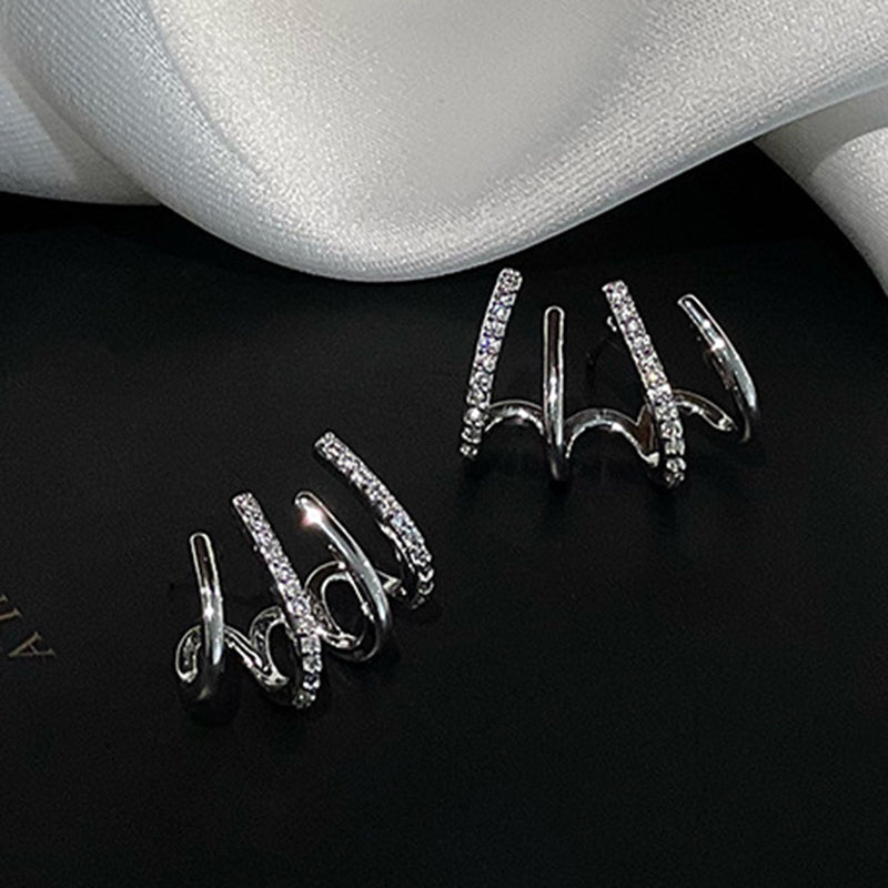 Elegant Triple-Loop Cuff Earrings in Silver