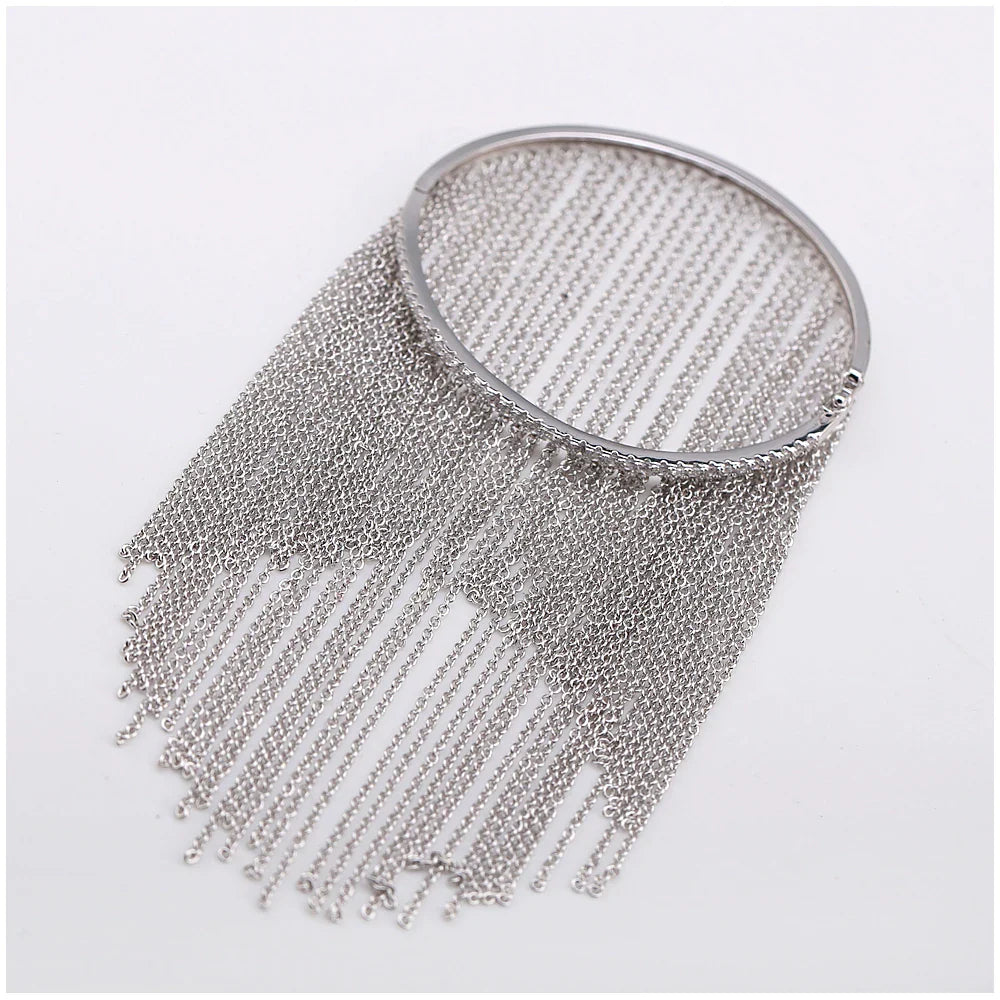 Silver Zircon Tassel Bangle for Women and Girls