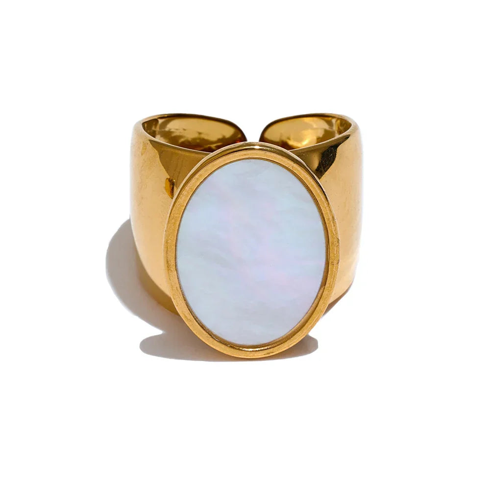 Wide Stone Ring with PVD Plating