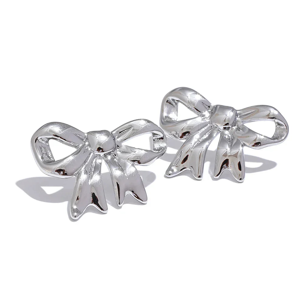 Bow Design Stainless Steel Stud Earrings