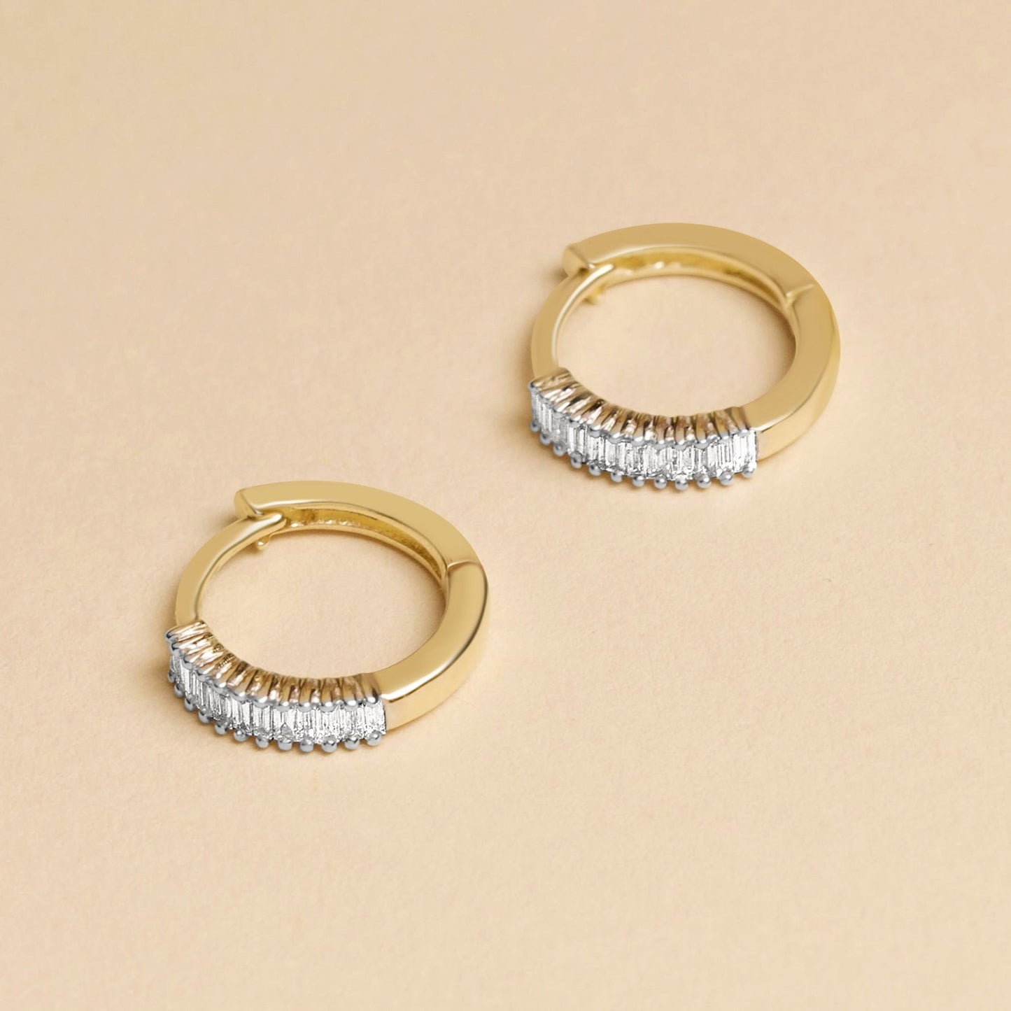 Dainty Baguette Diamond Huggie Earrings