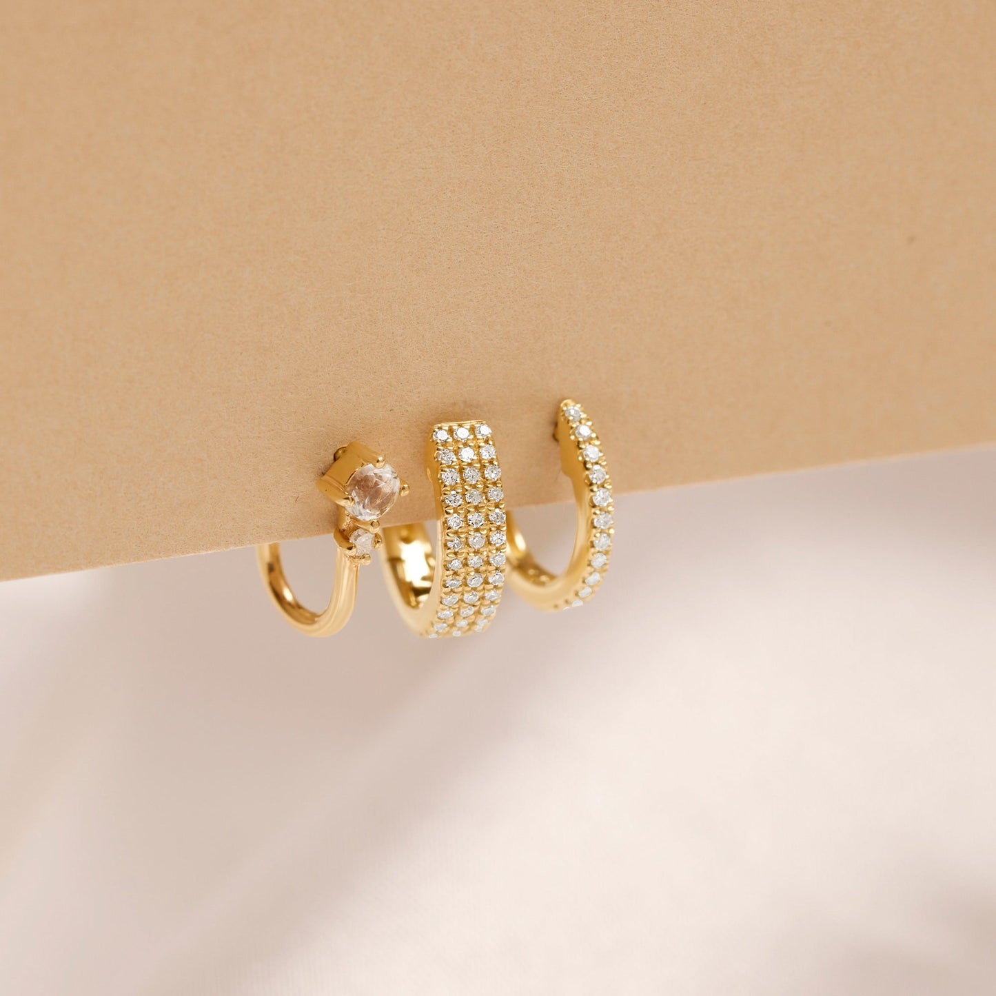 Dainty White Diamond Pave Hoop Earrings