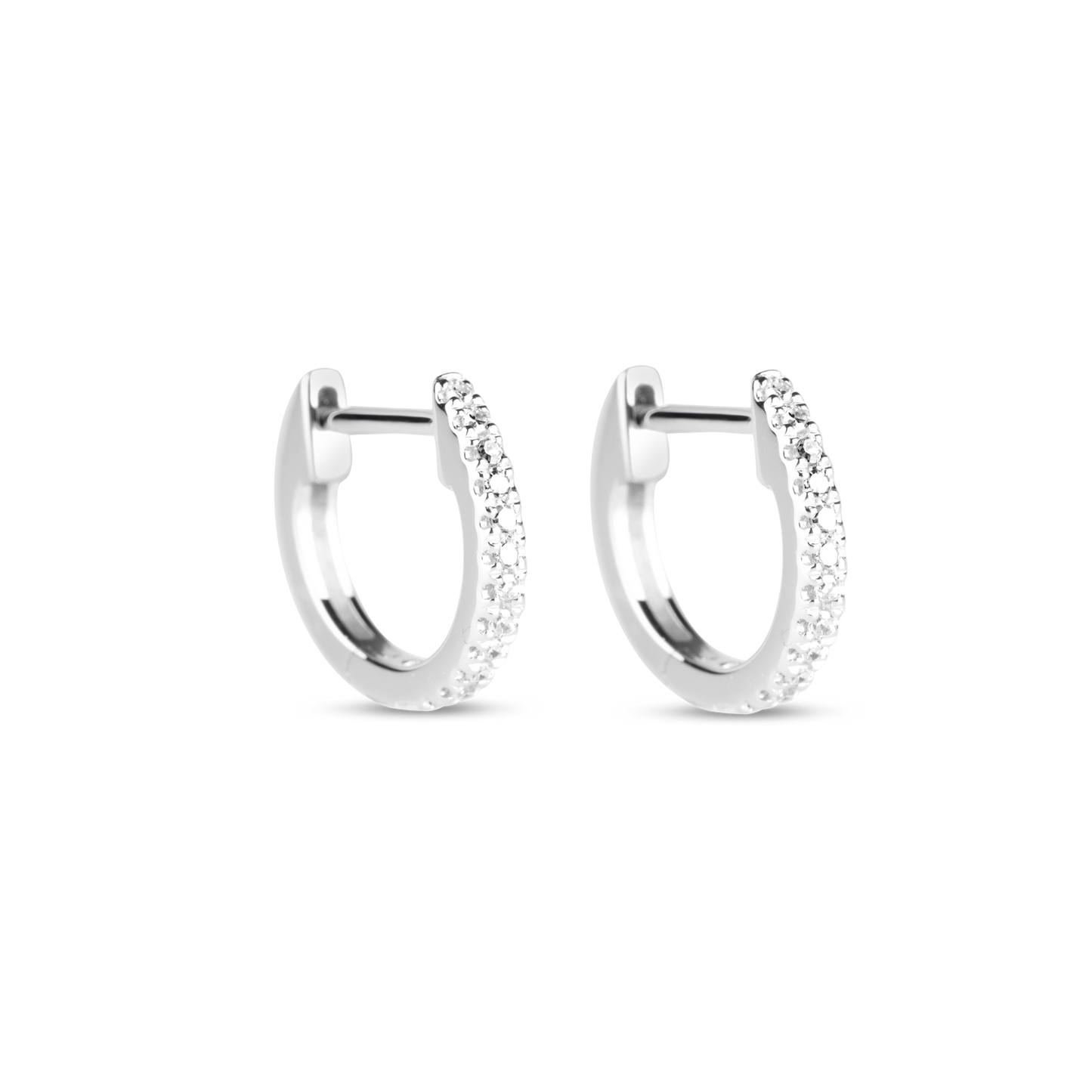 Dainty White Diamond Pave Hoop Earrings