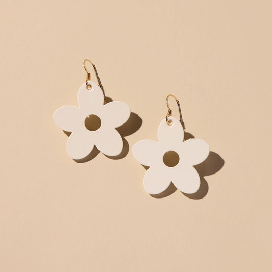 White Petal Design Silver Earrings