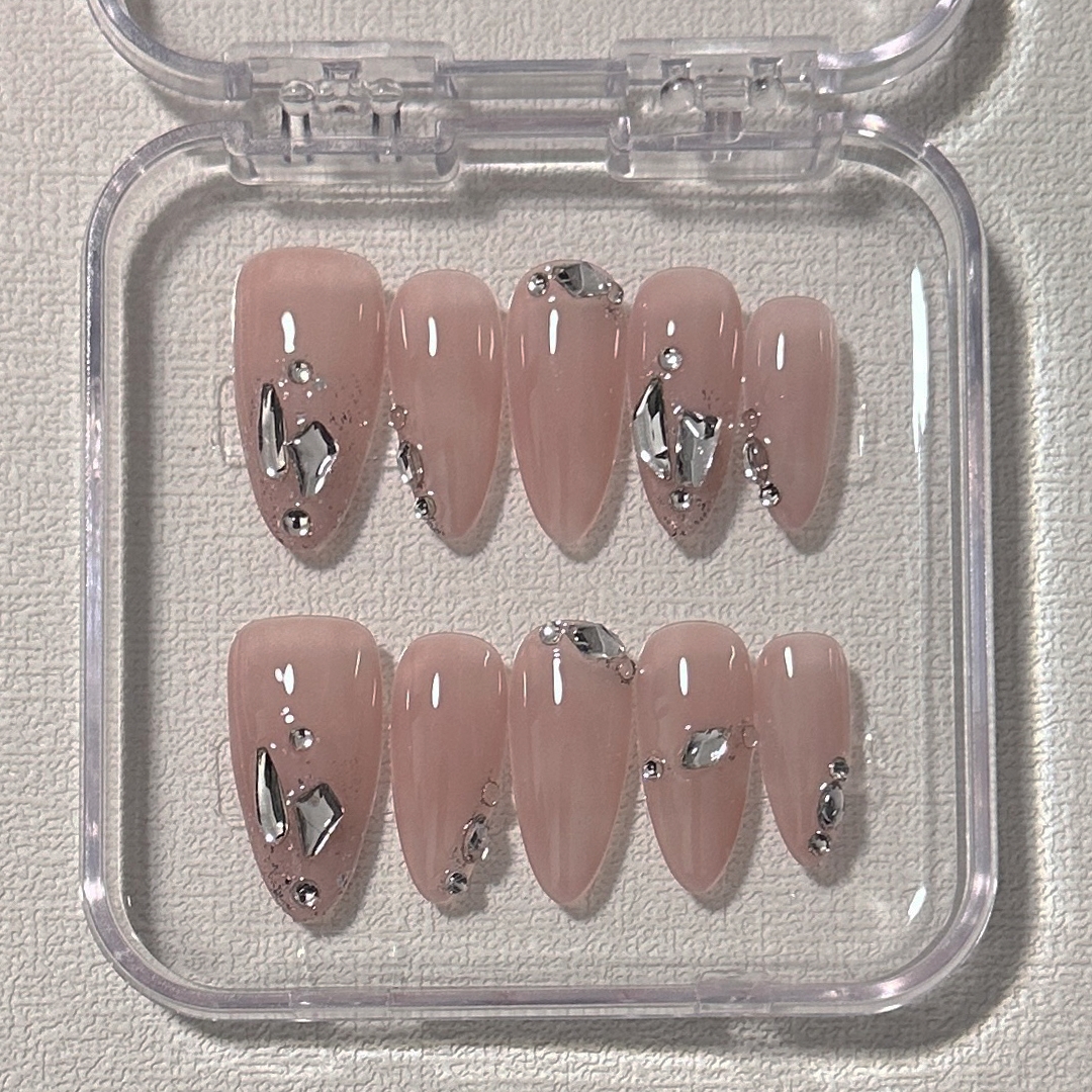 Noble Diamond Pink Almond nails-YL015