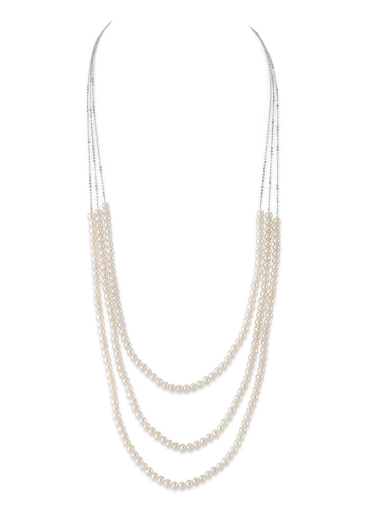 14K Gold Triple Freshwater Pearl and Chain Addie Necklace