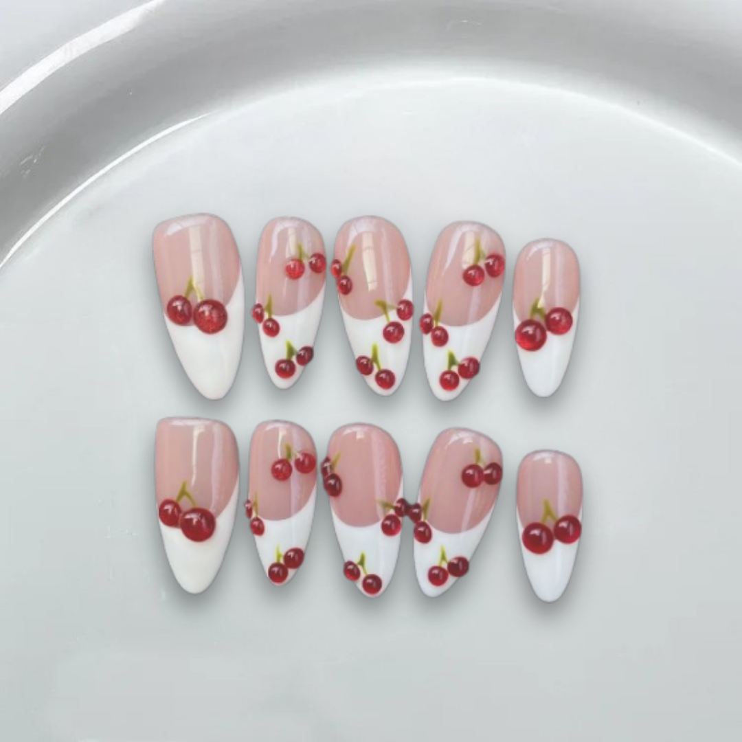 Cherry French Almond nails-XHS336