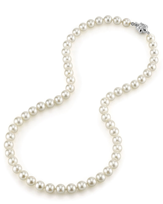 White Japanese Akoya Pearl Necklace AAA Quality 7.0-7.5mm