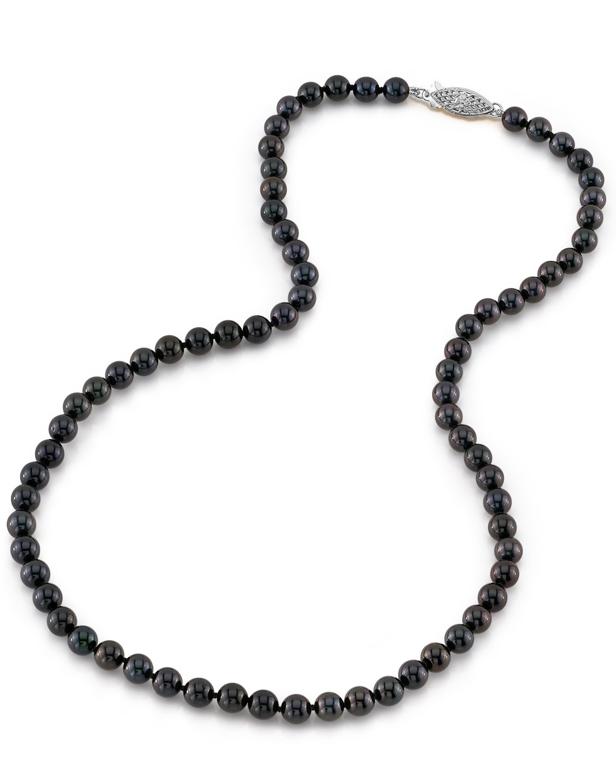 Black Japanese Akoya Pearl Necklace, 5.5-6.0mm - AA+ Quality