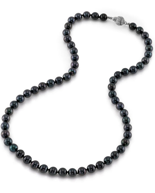 Black Japanese Akoya Black Pearl Necklace, 6.5-7.0mm - AA+ Quality