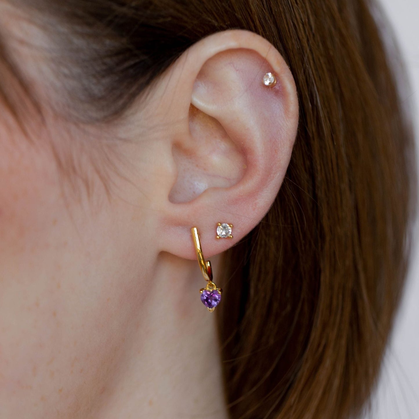 Amethyst Birthstone Hoop Earrings in Silver