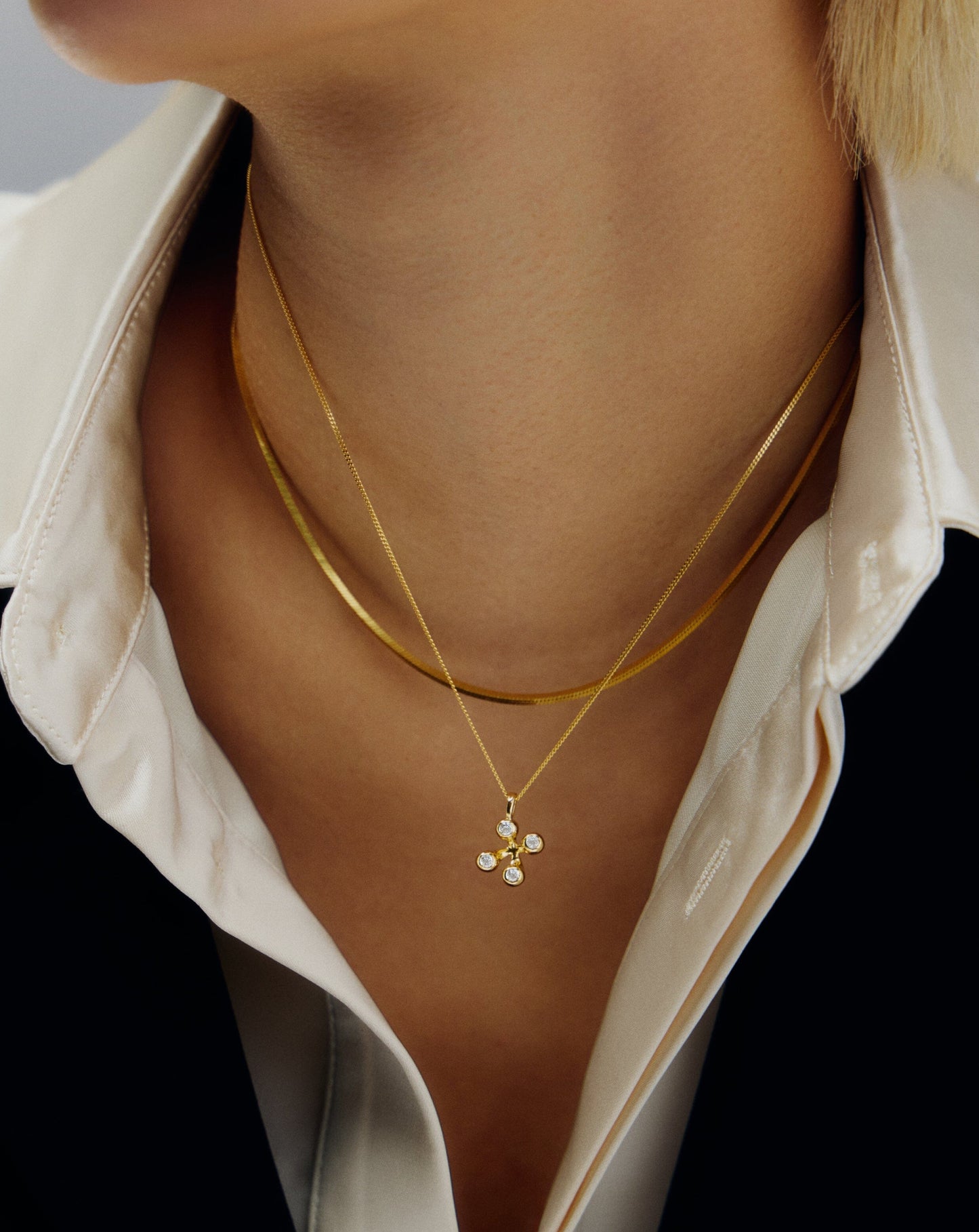 18k Gold Vermeil Atom Pendant Necklace with Cubic Zirconia