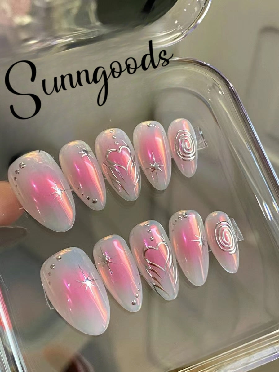 Gradient Pink & silver hand-painted-XHS086