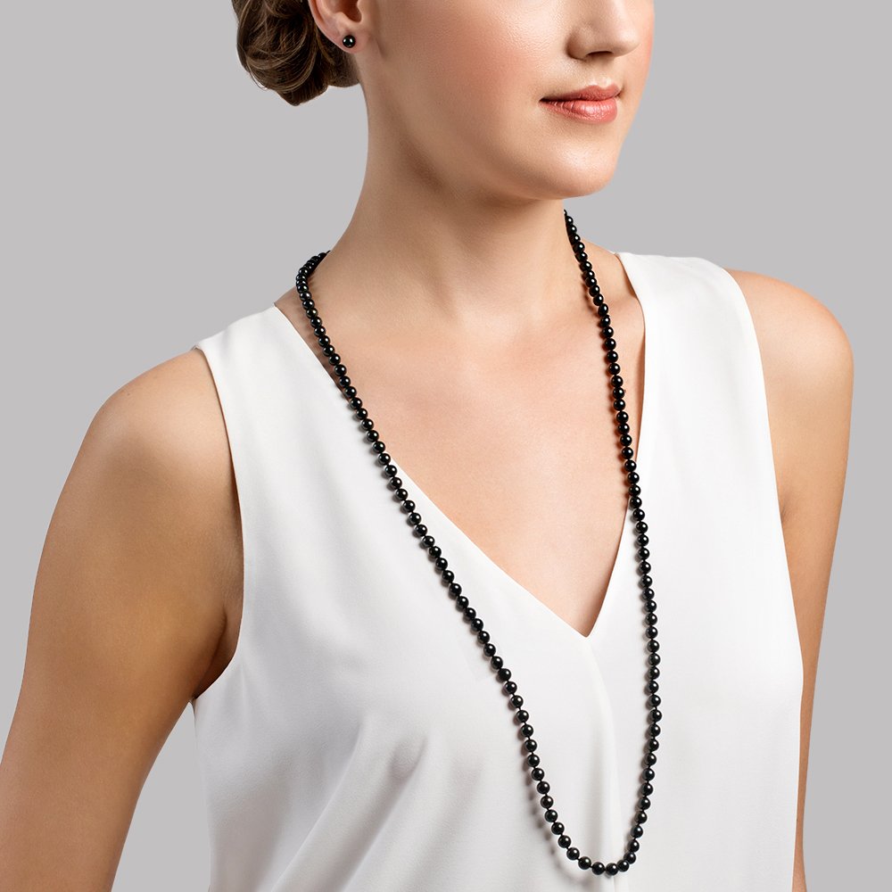 Black Akoya Pearl Opera Length Necklace Available In Sizes