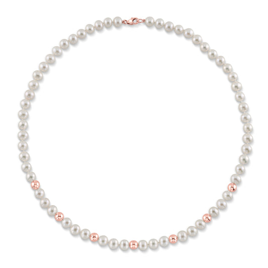 7.5-8.0mm White Freshwater and Rose Gold Cultured Pearl Corey Necklace