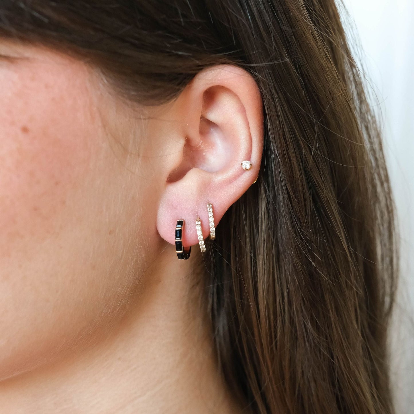 Black Crystal Baguette Hoop Earrings