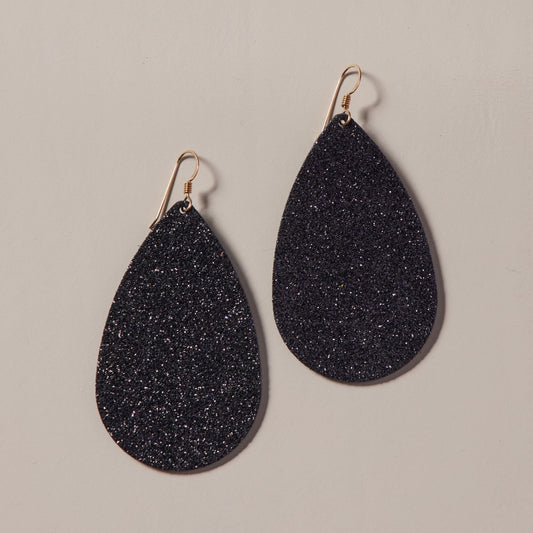 Black Sparkle Teardrop Earrings in Silver