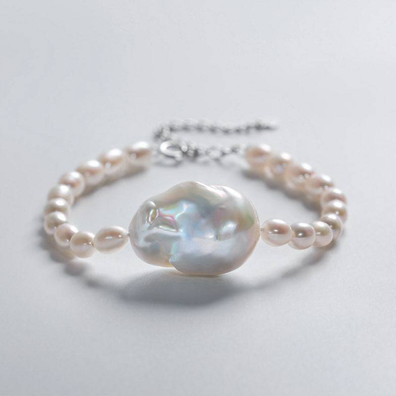 Baroque Rice Pearl Necklace and Bracelet Set