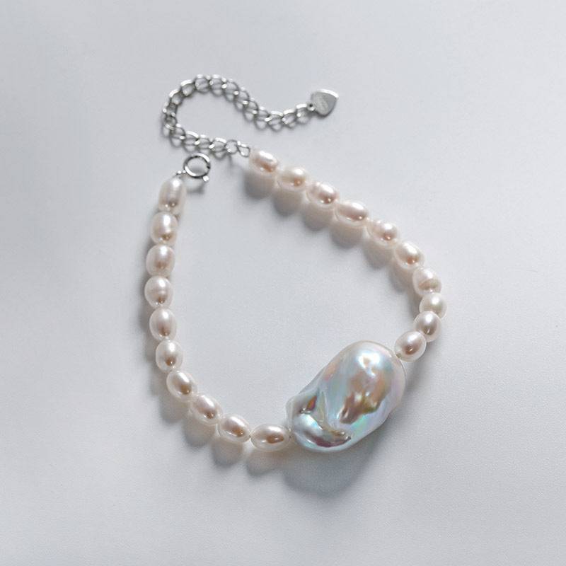 Baroque Rice Pearl Necklace and Bracelet Set