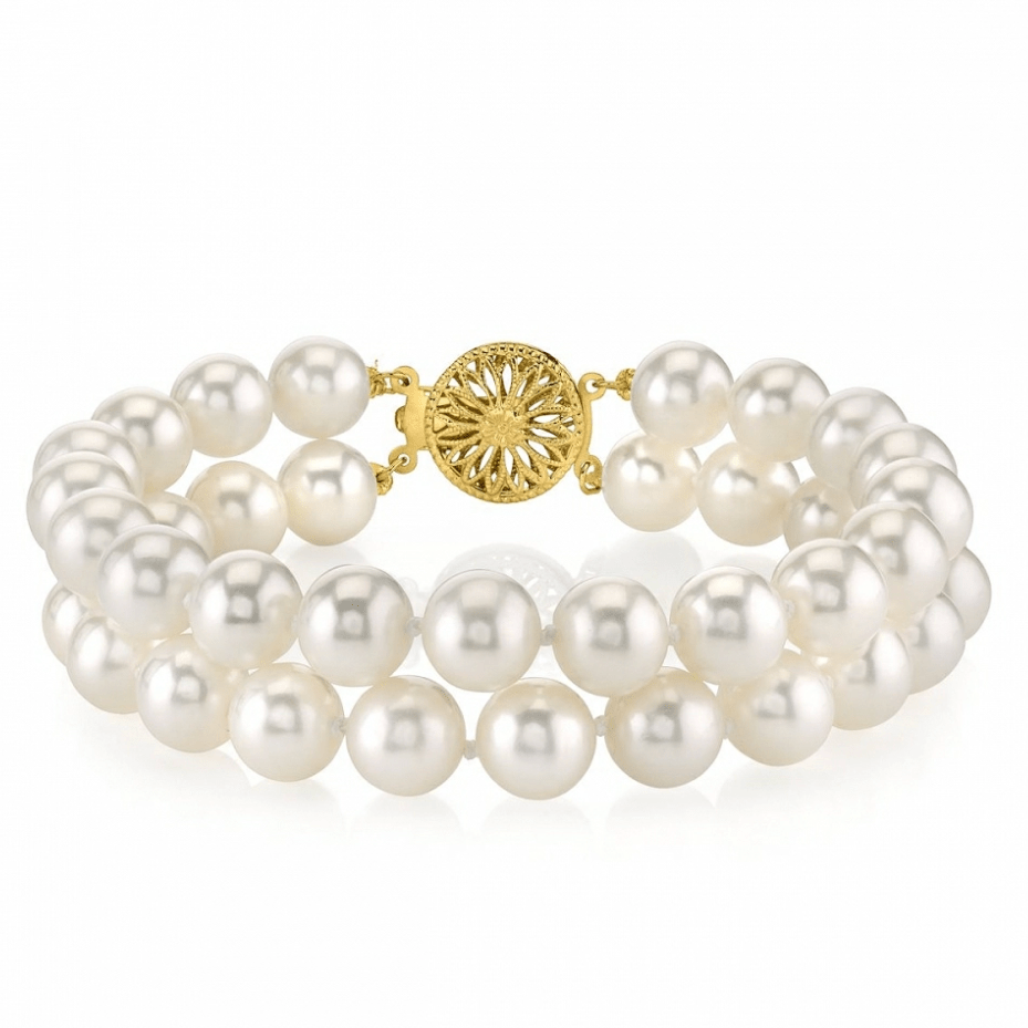 White Freshwater Double Pearl Bracelet in 7.5 to 8.0mm