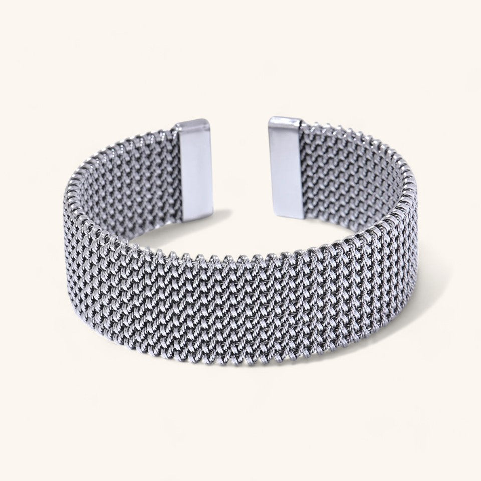 Wide Open Design Cuff Bracelet in Silver