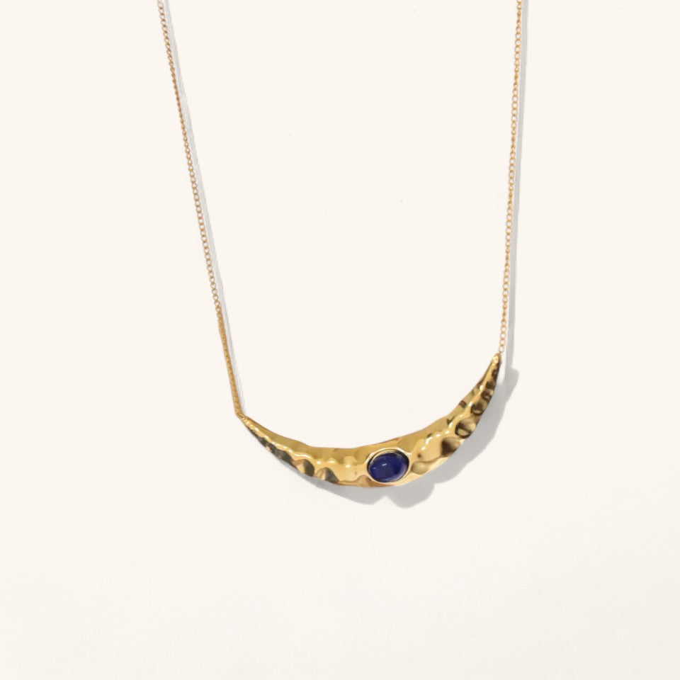 Gold and Lapis Moon Pendant Necklace