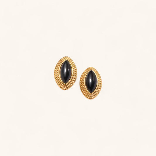 Vintage Geometric Stud Earrings with Onyx