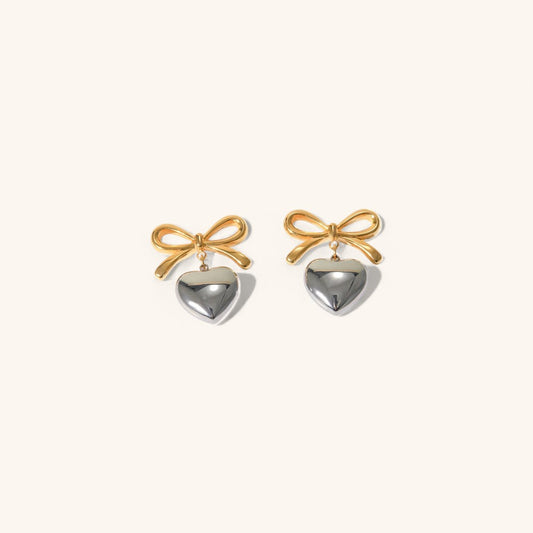 Gold Plated Heart Shaped Dangle Earrings with Zirconia