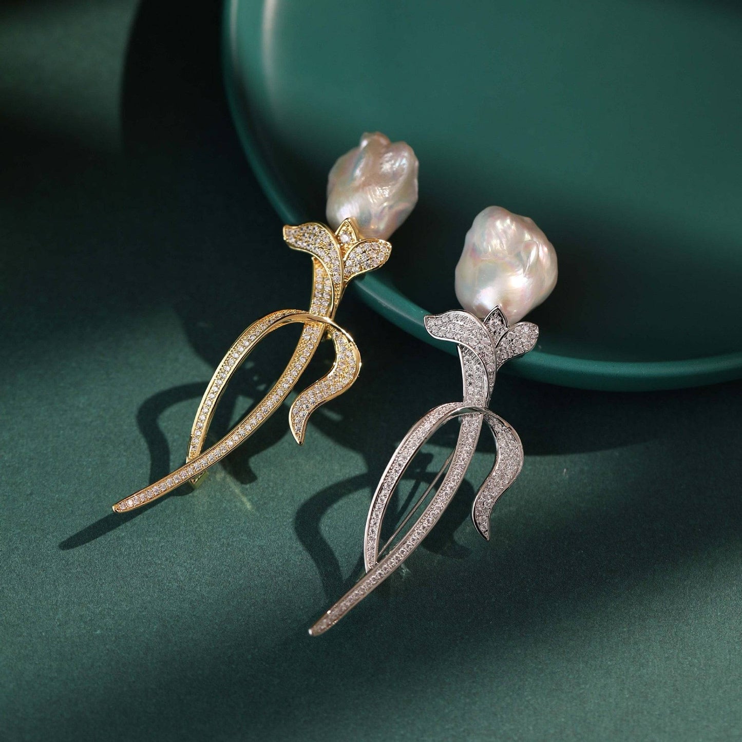 Baroque Pearl and CZ Tulip Brooch