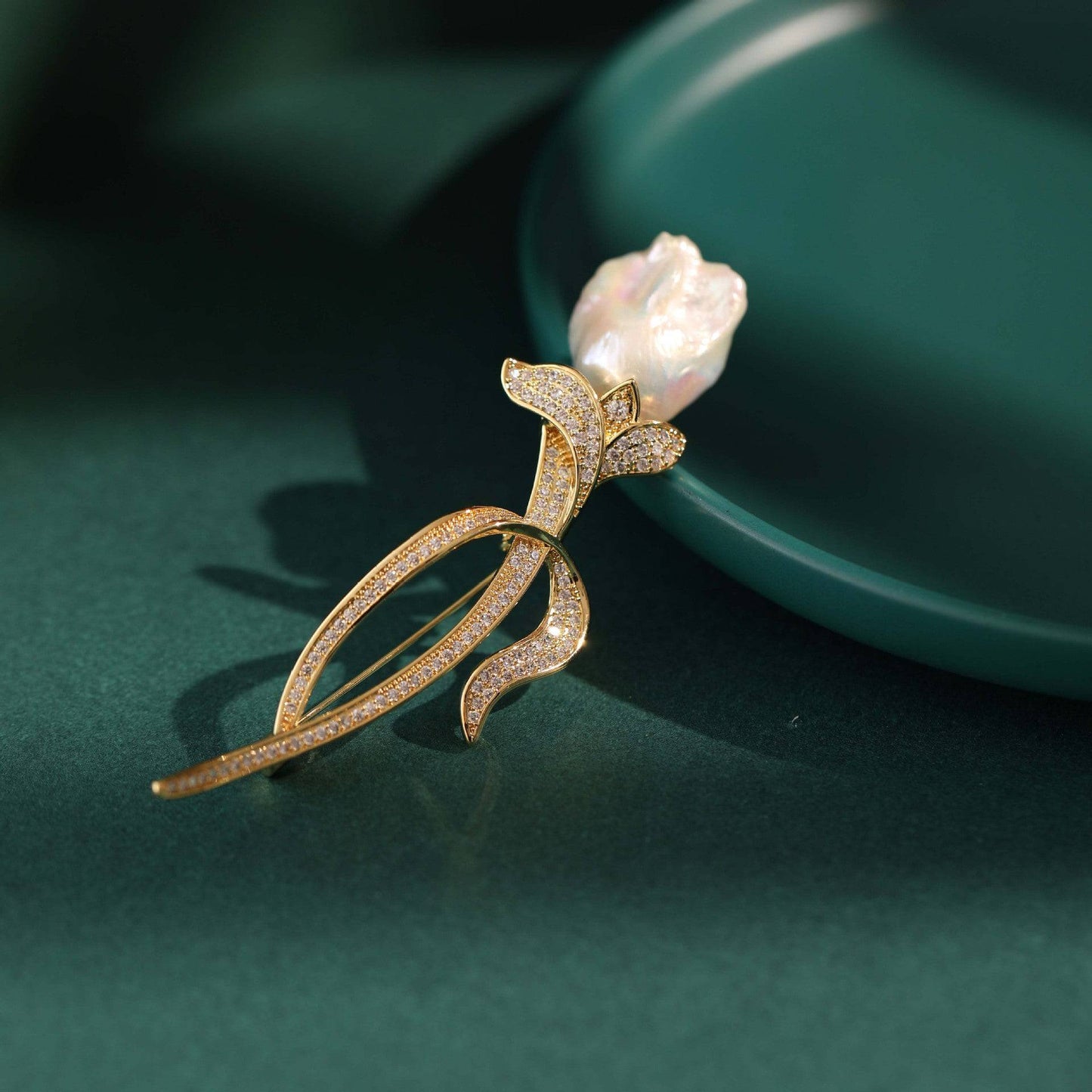 Baroque Pearl and CZ Tulip Brooch